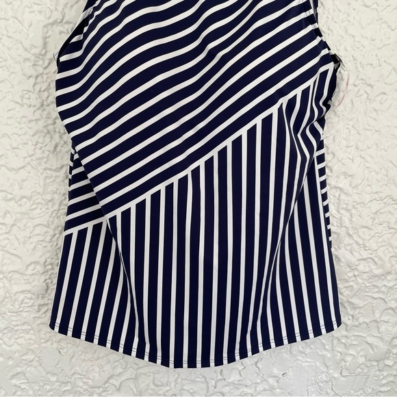 NWT Lands' End High Neck Tankini Deep Sea Mixed Diagonal Stripe Padded Size 14 - Picture 4 of 9